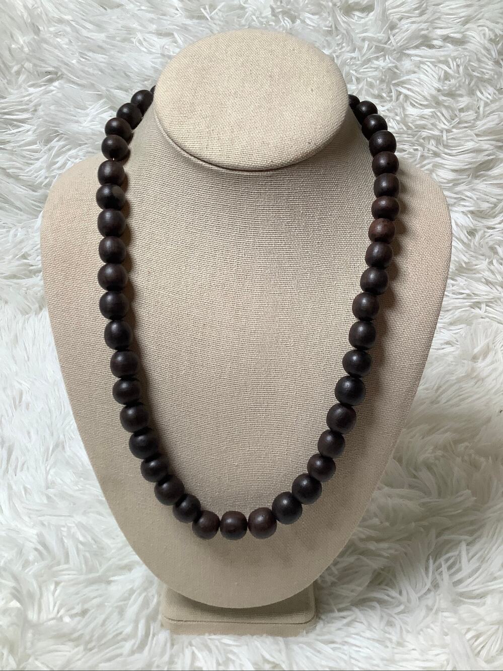 Dark Brown 14/20 Gold Wire Chunky Wooden Beaded Necklace C32-12